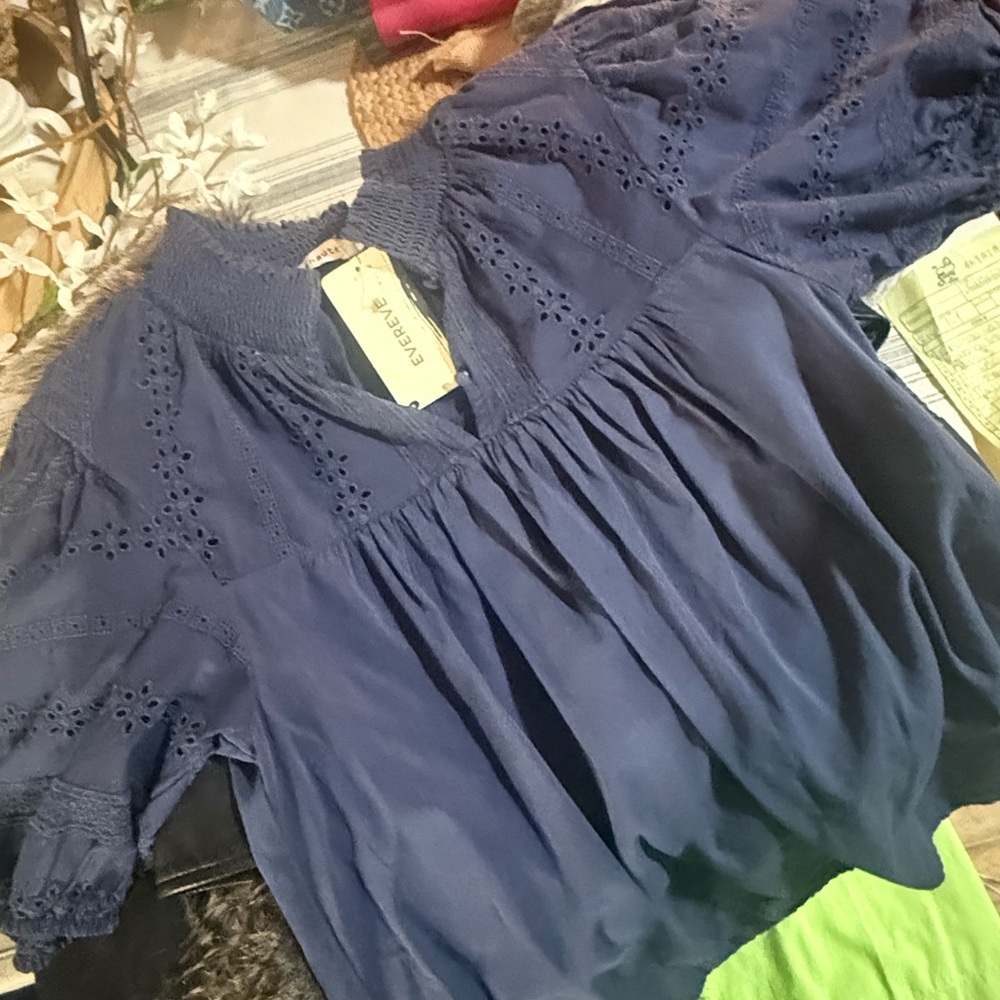 Evereve Navy Eyelet Blouse